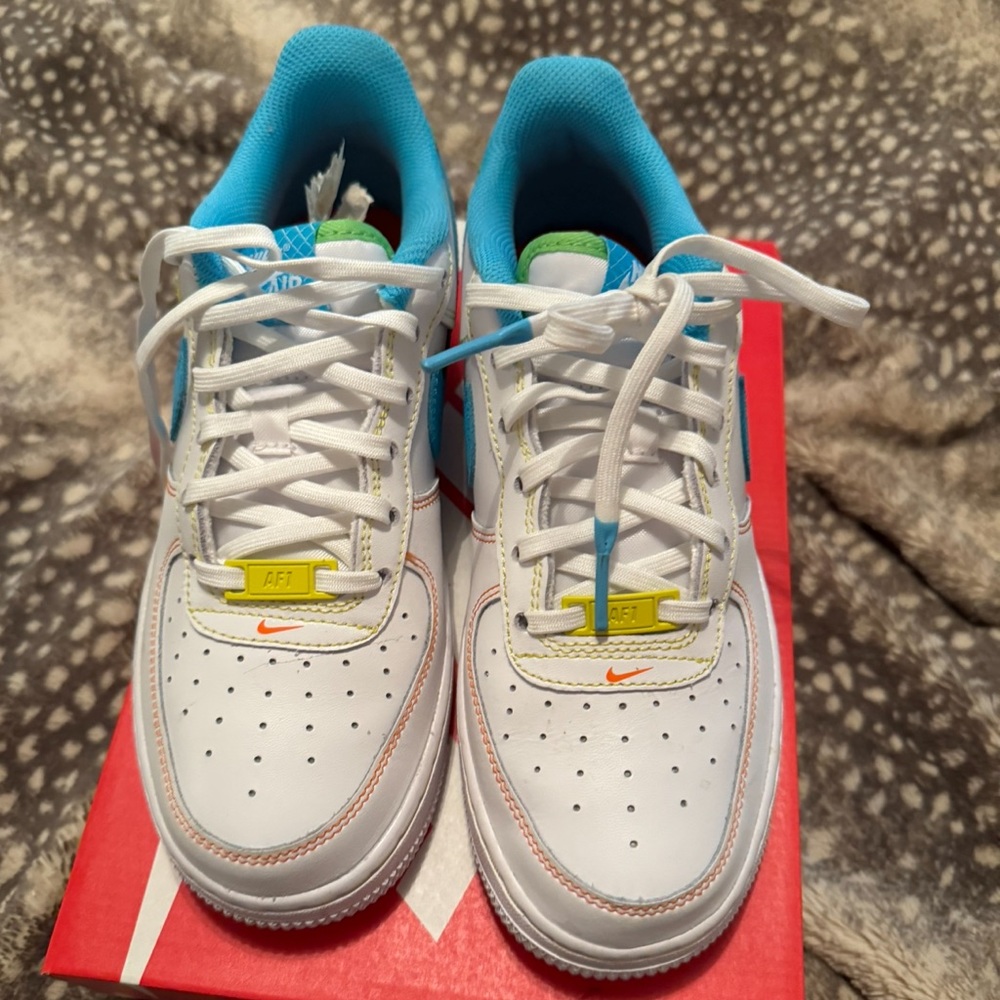 Baltic blue and white Air Force ones 5.5 kids